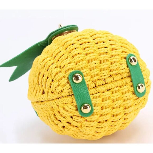Pineapple Crossbody Hand Bag Straw Purse Yellow - Picture 4 of 6